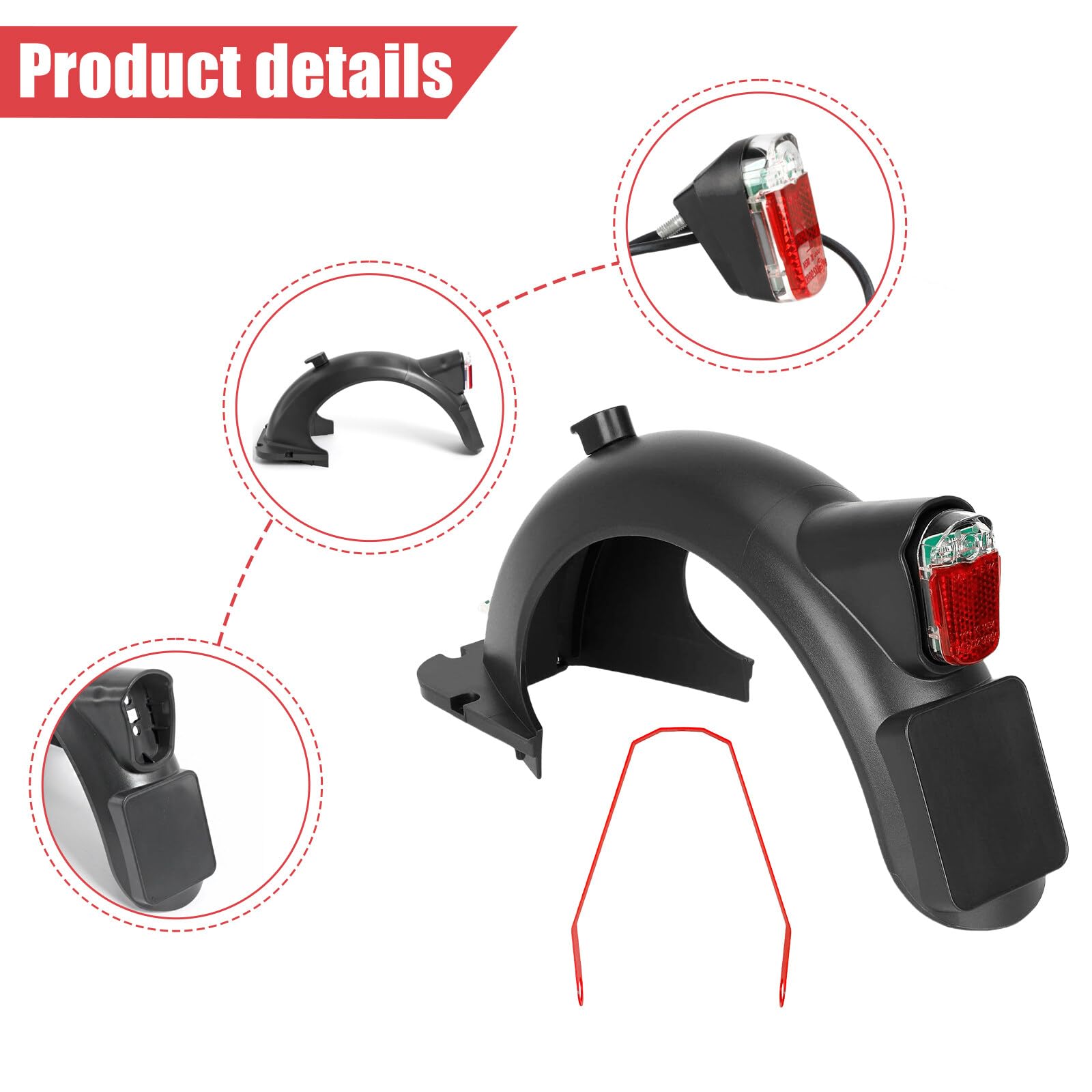 Leikurvo Parafango posteriore elettrico con parafango posteriore in metallo: parafango posteriore con fanale posteriore a LED, per Segway Ninebot Max G30 / G30LP / G30LE / G30LE II