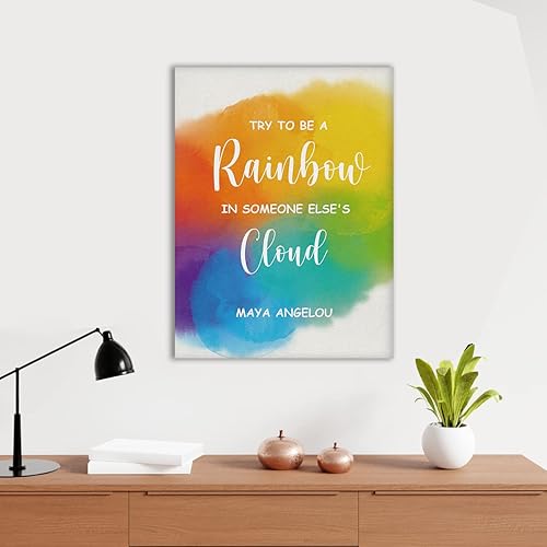 Miniatura 4 de Lienzo con frase "Be a Rainbow in Someone Else's Cloud" (Be a Rainbow in Someone Else's Cloud) con cita de nube, arte de pared inspirador positivo