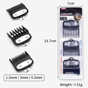 3 Pcs Clipper Guards for Wahl, Professional Replacement Hair Clipper Guide Combs, Hair Clippers Trimmers with Metal Clip, Comb Attachment for Wahl Fits Most Size Clippers Guide Combs (3 PCS)