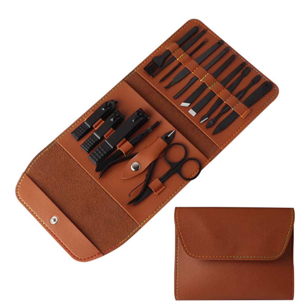 Cortaúñas, juego de manicura, cortaúñas, pedicura, kit de 16 piezas, cortaúñas profesional, herramientas de cuidado de pedicura, herramientas de aseo (negro/gris/marrón) for mujeres y hombres, azul (m