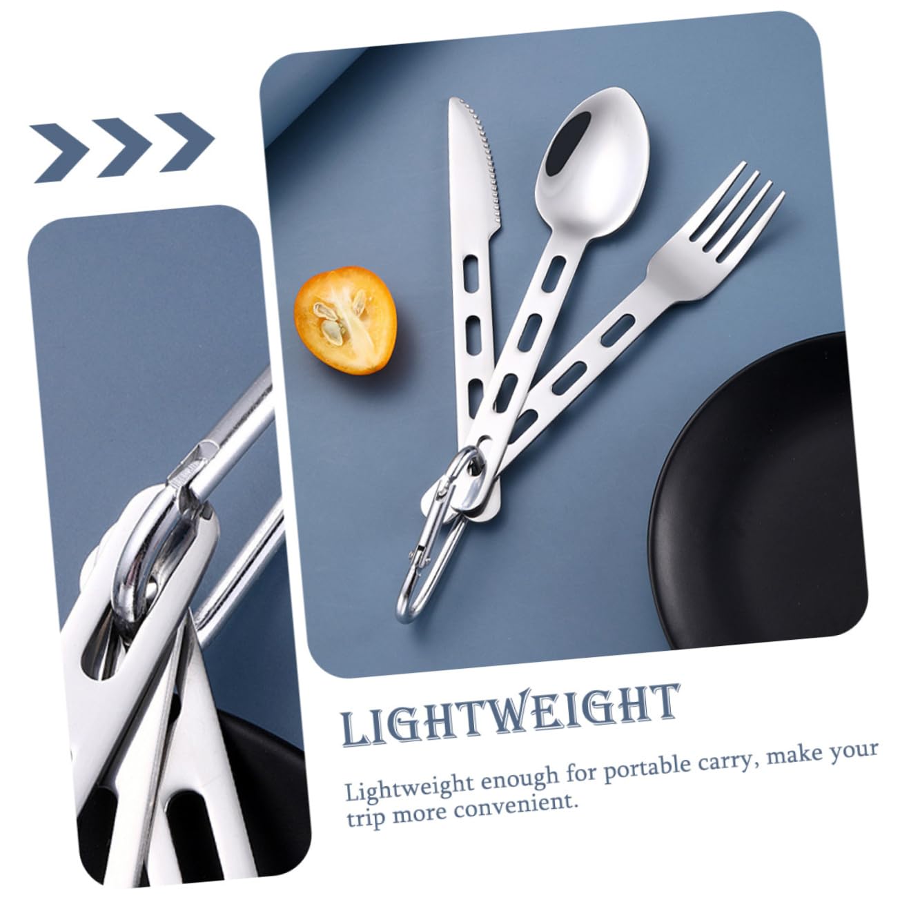 TOYANDONA 3 Set Set di portatile e cucchiaio fork all'aperto campeggio piccolo viaggio Campeggiatori reusable utensils posate portatili set di posate Acciaio inossidabile Argento