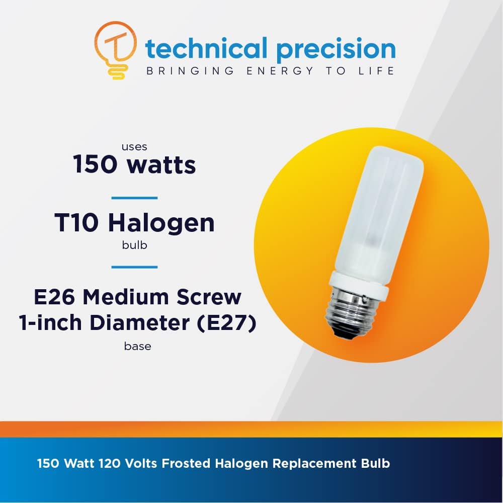 Technical Precision 120V 150W Halogen Bulb Replacement for Iwasaki 150jt10/f/med/120v T10 Bulb with E26 Medium Screw Base - 3000K Warm White - Frosted Finish - 1 Pack