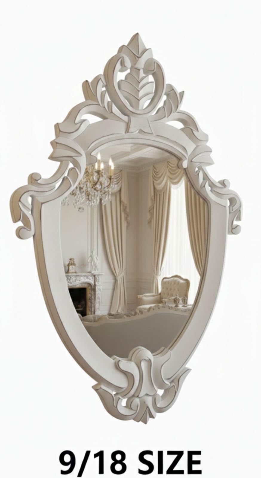 Royal Traders Wooden Carved Wall Mirror Frame, Wall Hanging Mirror, Wooden Antique Mirror Frame, Mirror Decorative Wall Mirror Vintage Hanging Mirror Only Frame with Out Mirror (White)-picture-29