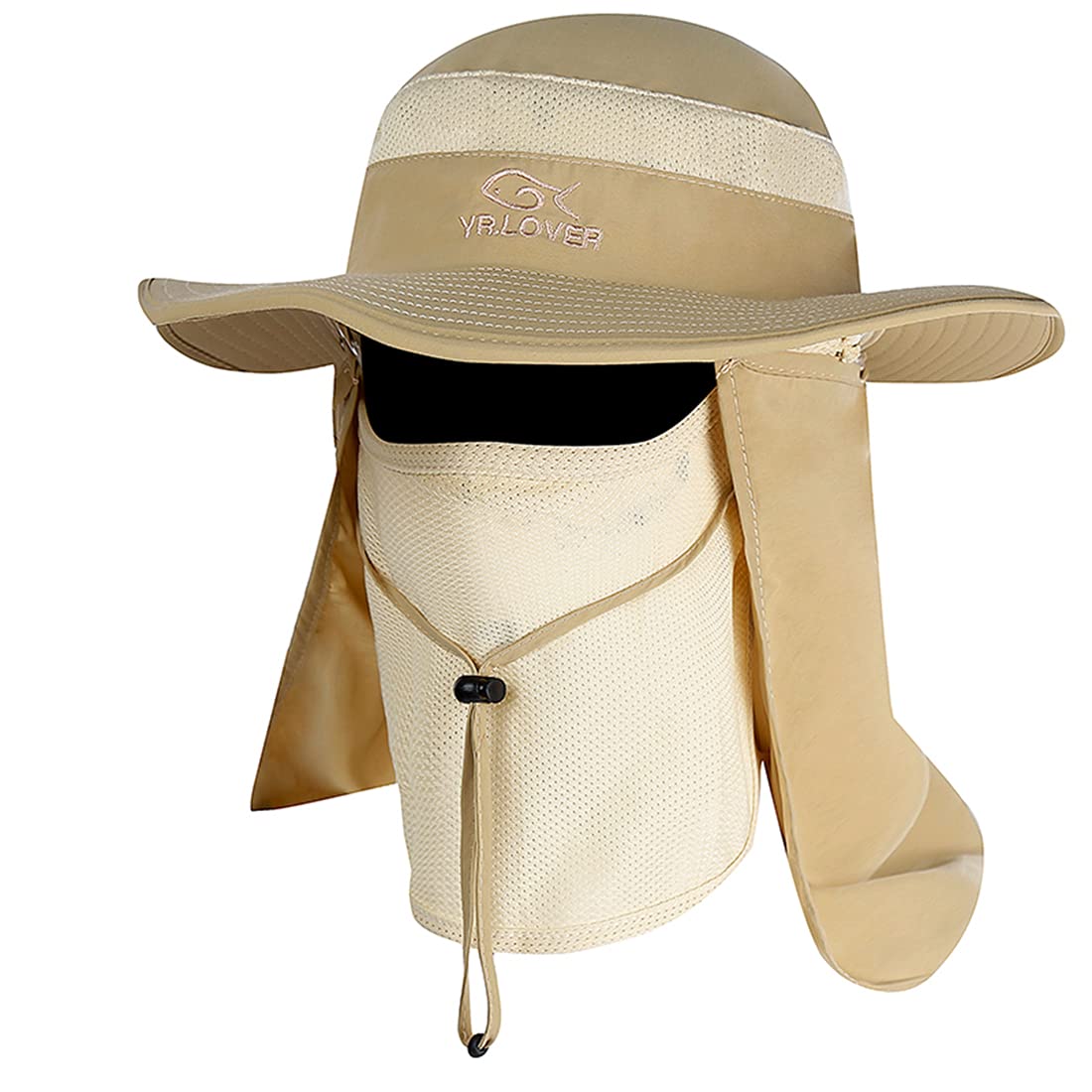 YR.Lover Outdoor UV Sun Protection Wide Brim Fishing Cap with Removable Flap