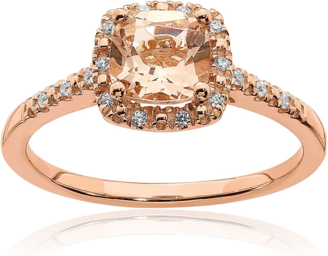 IceCarats 14K Solid Rose Gold 0.82 carat Pink Morganite Diamond Halo Engagement Ring 1.62mm Slim Band Cushion Cut, Natural, Prong Set