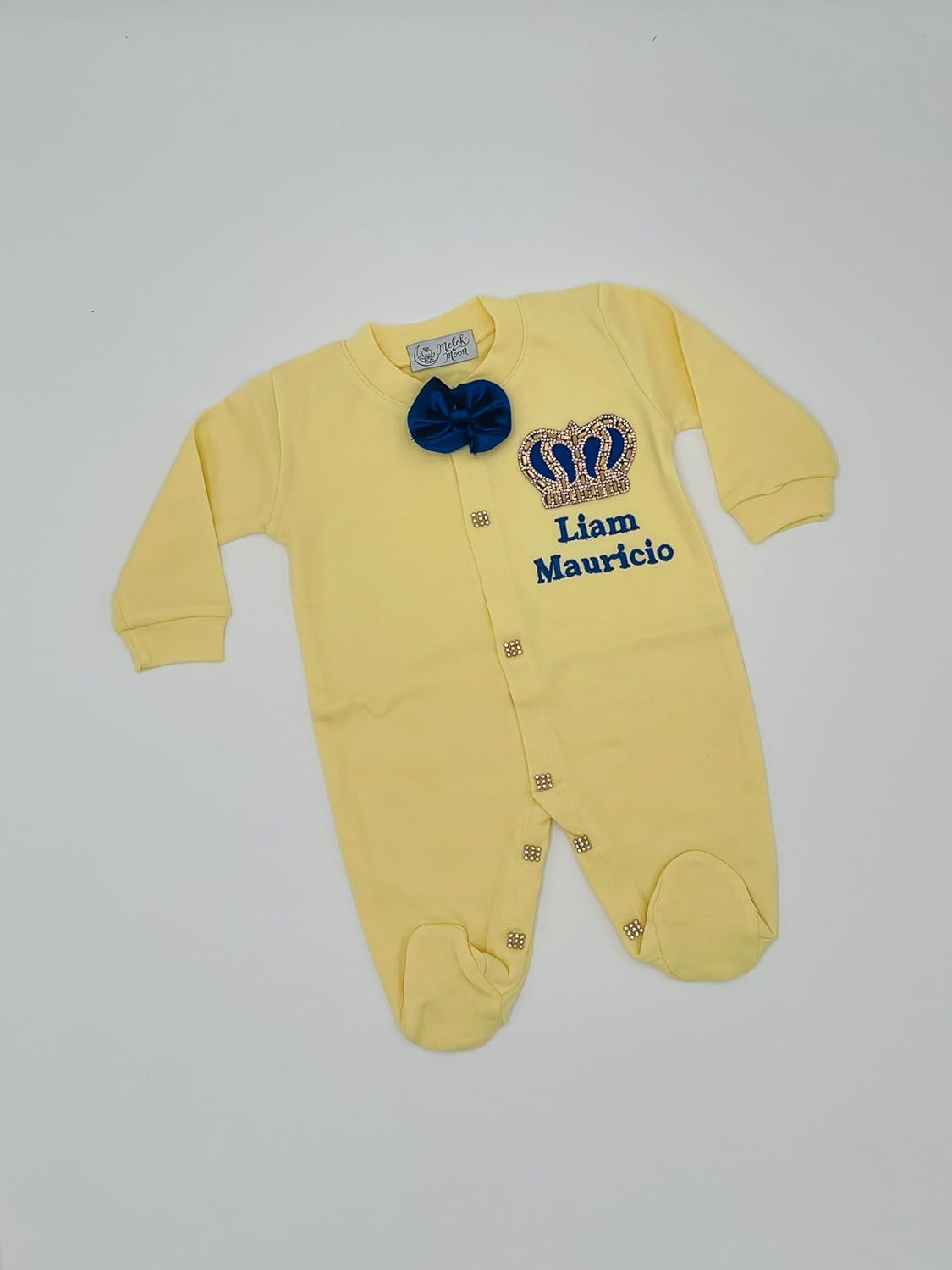 MELEK & MOON Personalized Luxury Infant Newborn Baby Boy Outfit – 3-Piece Cotton Set – Sunshine Royalty Cuddle Set