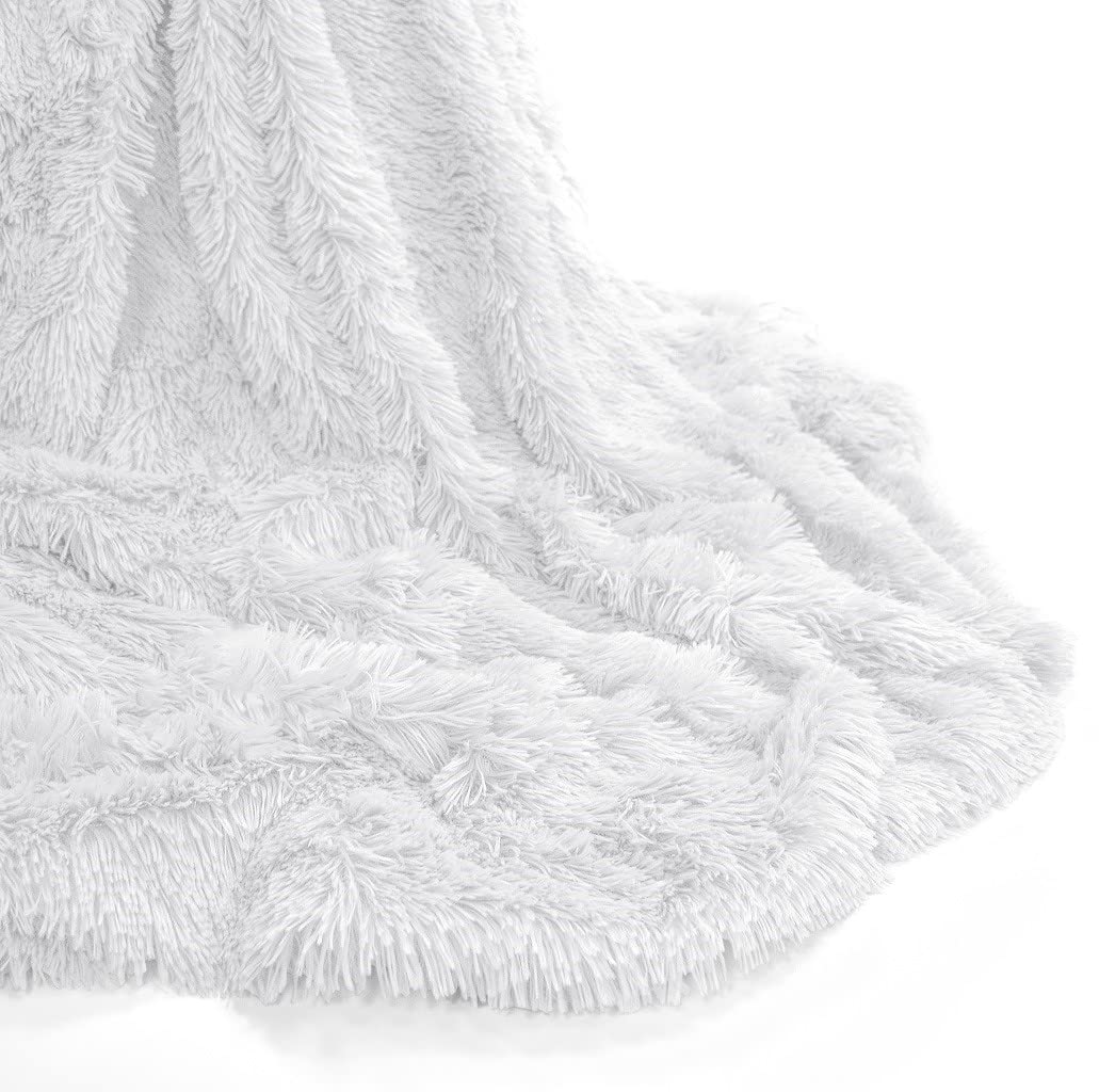 Amberlinnen Ltd White Cuddle Soft Cosy Warm Fleece Blanket Sofa Bed Long Shaggy Fur Throw 150 X 200Cm (White)