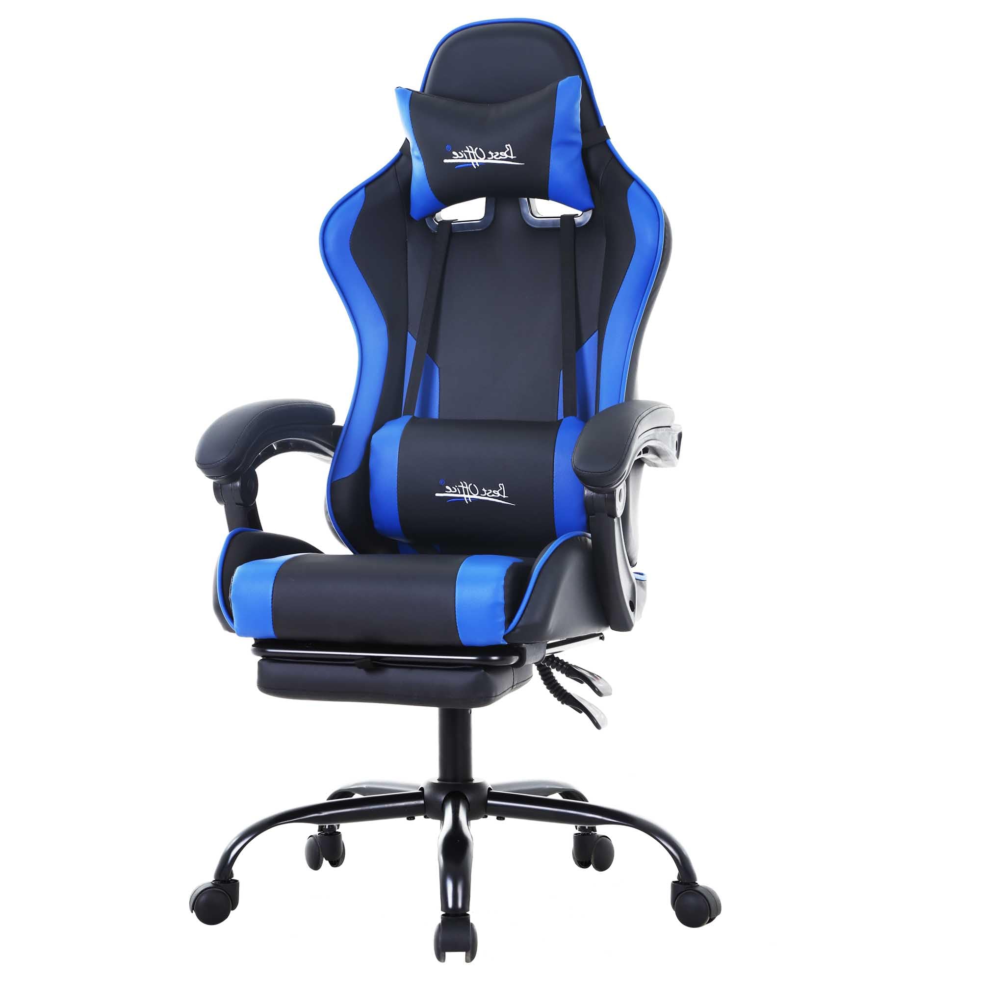 PayLessHere Ergonomic Racing Desk Chair Computer Chair Gaming Chair with Footrest Lumbar Support Headrest Armrest Task Rolling Swivel Ergonomic E-Sports Adjustable PC Gamer Chair (Blue)