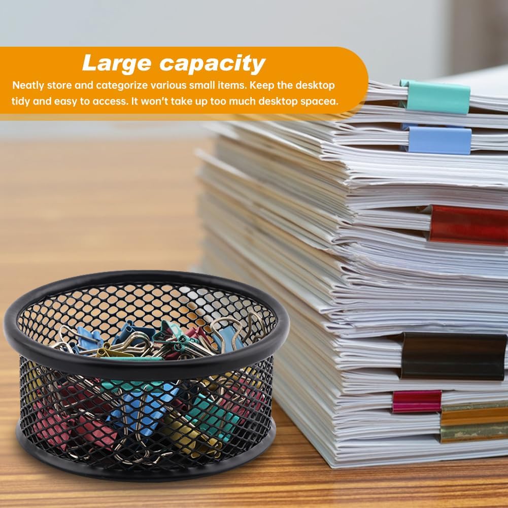 2pcs Mesh Paper Clip Holder & 50pcs Paper Clips for Desk Office Organizer