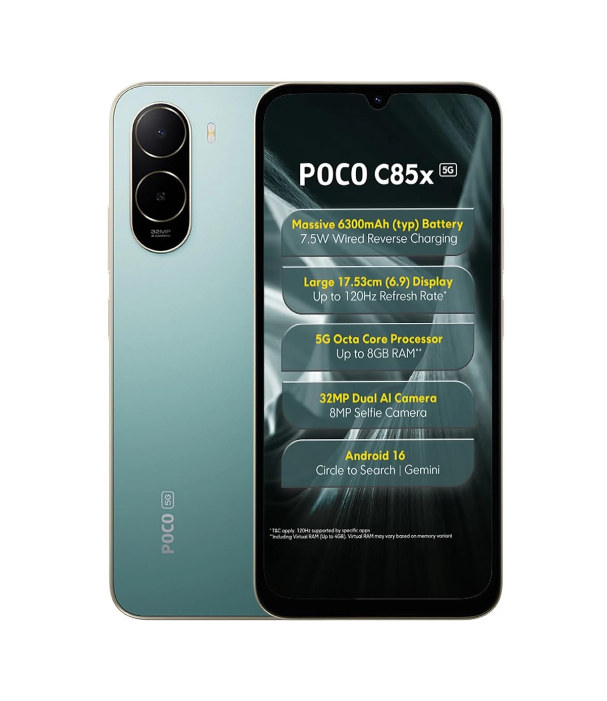 POCO C85x 5G Smartphone (Emerald Green, 4GB RAM), (128GB Storage