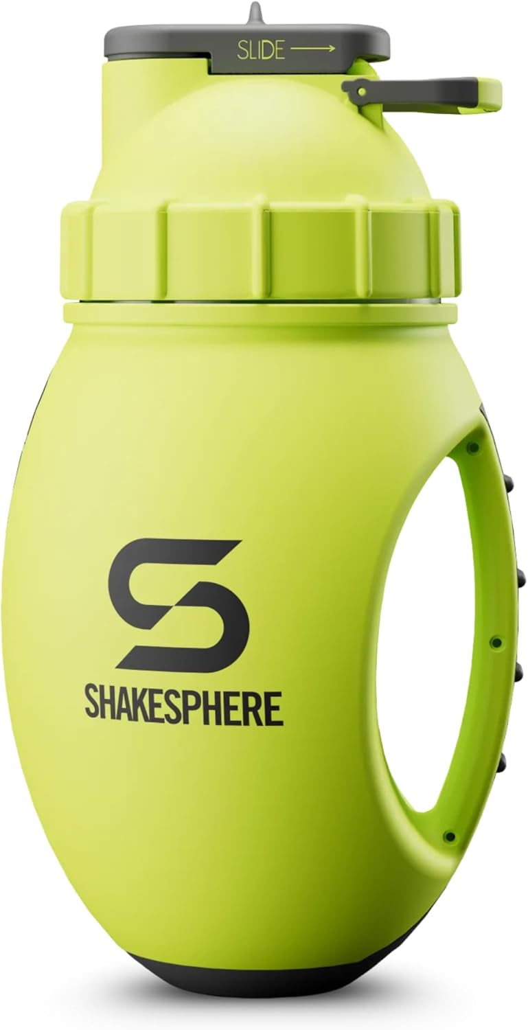 SHAKESPHERE Protein Shaker Bottle Jug 1.3L – Double Walled, Leak Proof Gym & Mixer Bottle, BPA-Free, Durable Design with Easy-Grip Handle, Silicone Base, and Clear Viewing Window – Fluorescent Yellow