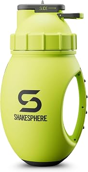 SHAKESPHERE Protein Shaker Bottle Jug 1.3L Double Walled, Leak Proof Gym & Mixer Bottle, BPA-Free, Durable Design with Easy-Grip Handle, Silicone Base, and Clear Viewing Window Fluorescent Yellow