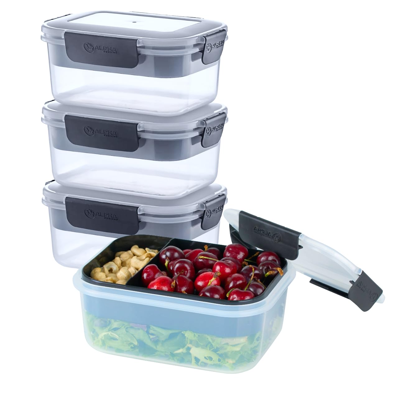 Alpha Designs 3 Pack Bento Box Tray Meal Prep Lunch Containers (1100ml)
