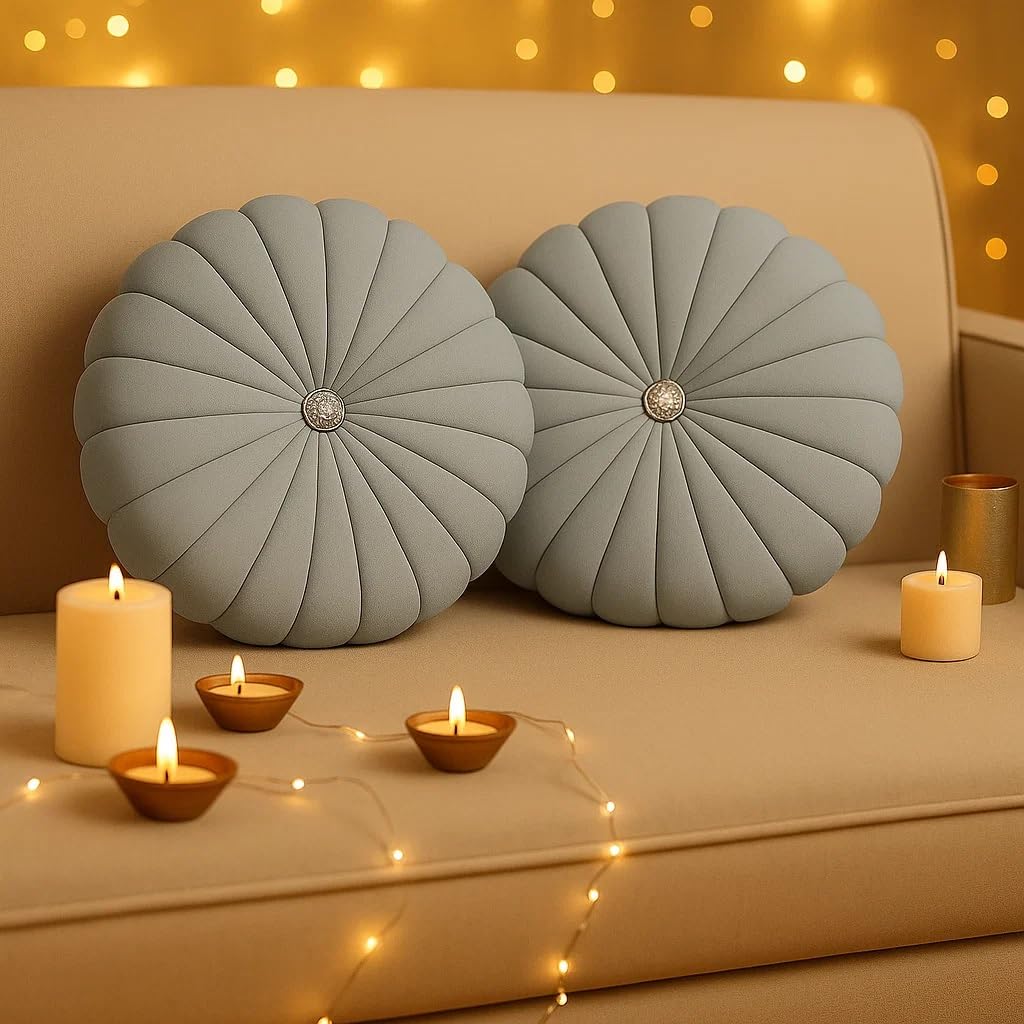 Round Cushion Pack of 2 – 16 x 16 Inch Comfortable, Plush and Durable Home Cushions for Sofa Styling, Bed Layering, Chair Seating and Cozy Corners (Blue, 16 * 16) (Grey, 16 * 16)-image-33