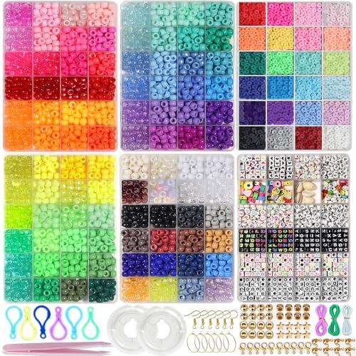Image of LIS HEGENSA 14000 Pcs DIY Childrens Crafts Beads Friendship Bracelet Kit, with Pony Beads Letter Beads and Bracelet Making Kit, Colorful Charms, Used for Custom Necklace Bracelets and Jewelry Decor