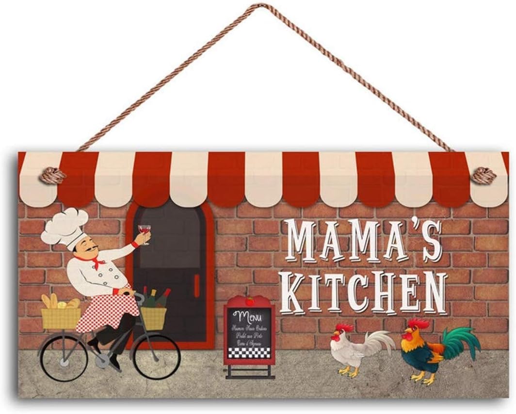 Yuqier Mama's Kitchen Sign, Fat Chef Sign, WC Best Chef, French Chef Cafe Sign, 5" x 10" Sign, Bistro Style, Gift for Her