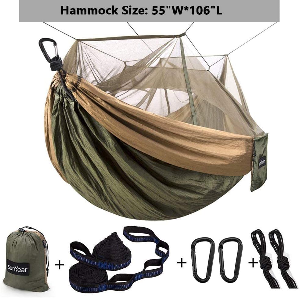 Sunyear Camping Hammock with Net & Sunyear Hammock Rain Fly Tent Tarp Provides Effective Protection Against Rain
