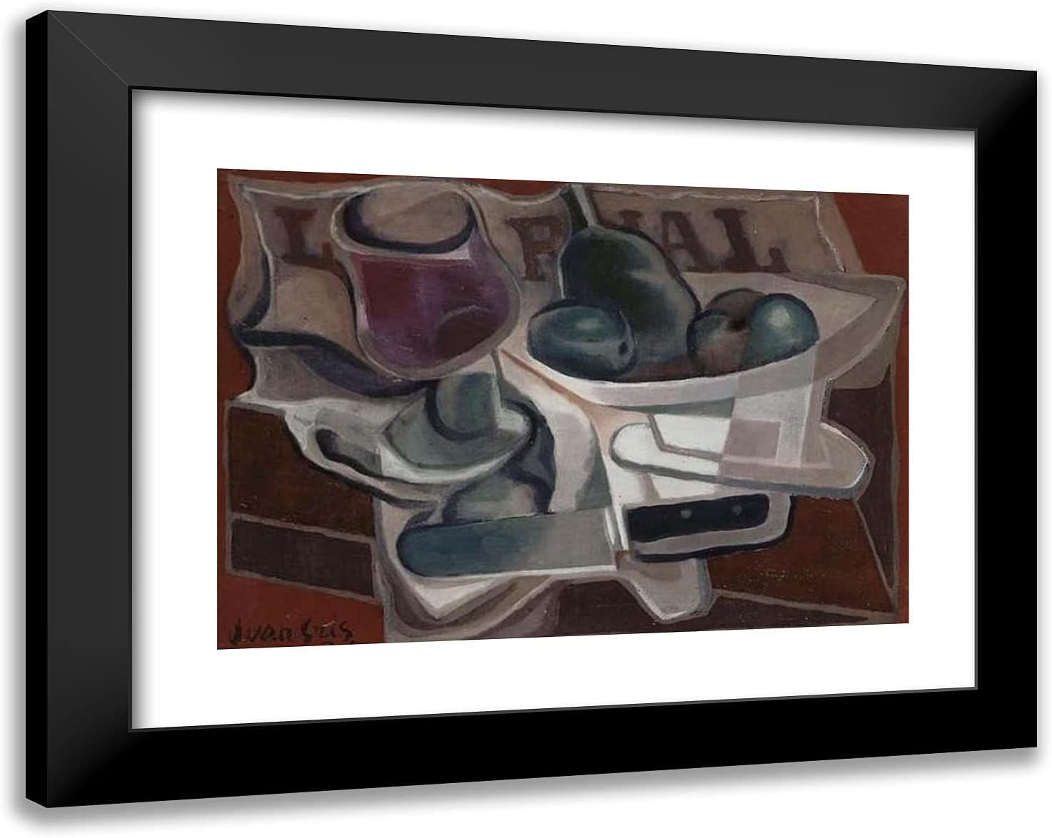 ArtDirect Gris, Juan 24x19 Gold Ornate Framed Art Print with Double Matting Titled: Fruit Dish and Glass