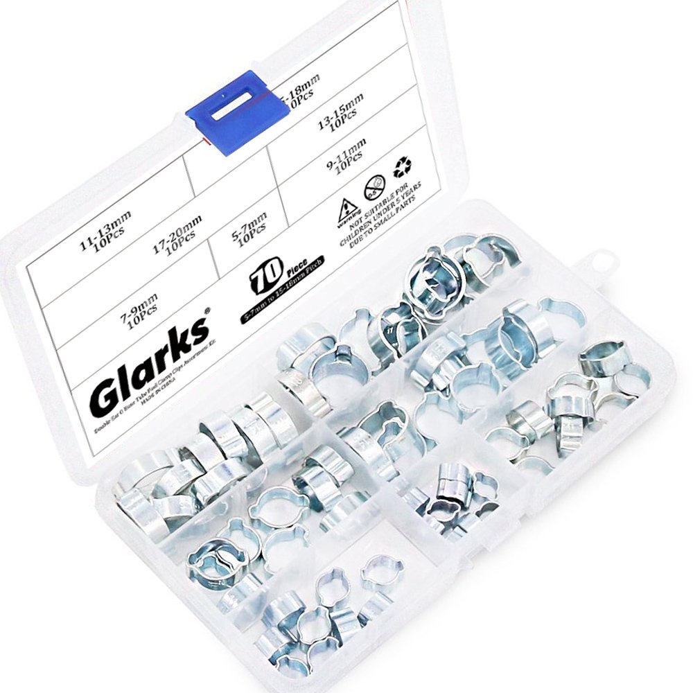 Tenlacum 40 Stück Doppelohr-Schlauchschellen — Verzinkter Stahl, 5 Größen Von 5–15 Mm