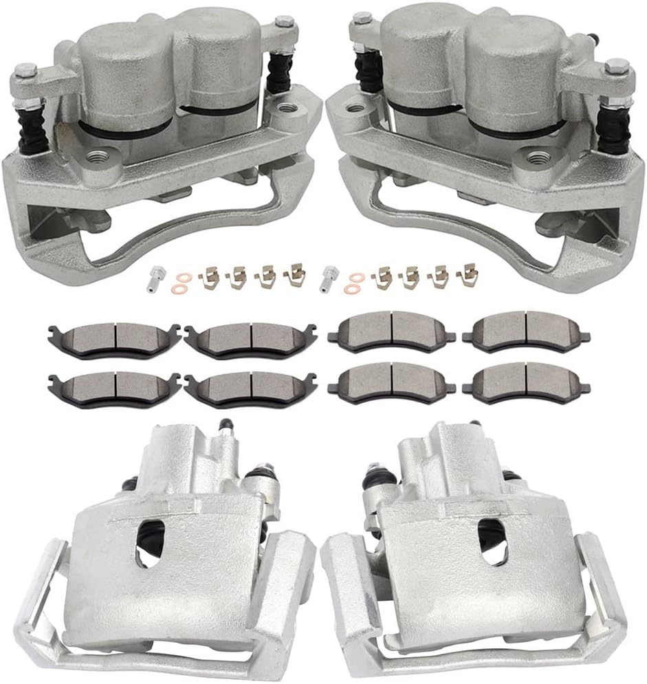 SCITOO Front & Rear Brake Kit [8] Brake Pads [4] Brake Disc Calipers w/Bracket Compatible With 1997-2000 for Acura for EL,1996-2011 for Honda for Civic
