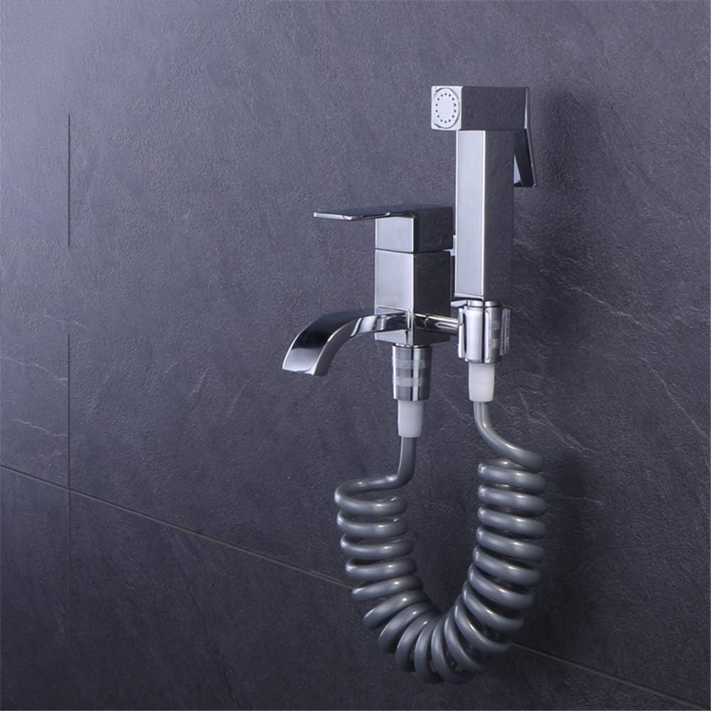 Bidet Faucet Dual Outlet Mop Pool Faucet, Square, Toilet Hand Bidet Sprayer, Solid Brass Shower Kit, Chrome,One Set,B Set