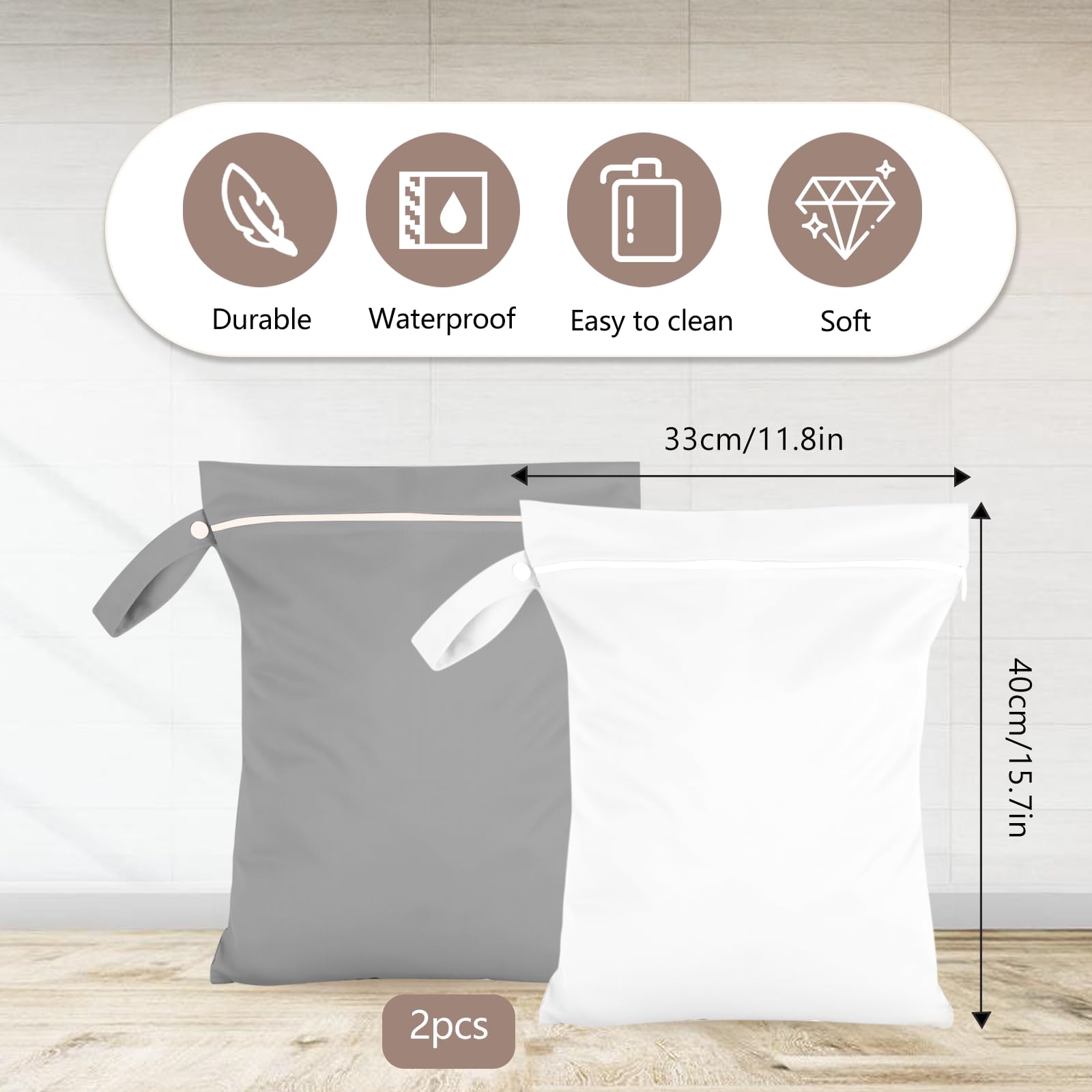 2pcs Sac à Couches Lavables 40x30cm Imperméables Sac de Couches Bebe Sac Maillot de Bain Mouillé Etanche Réutilisable Sacs Linge Sale Voyage Zippée Pochette Wet Bag pour Bébé,Plag,Voyage