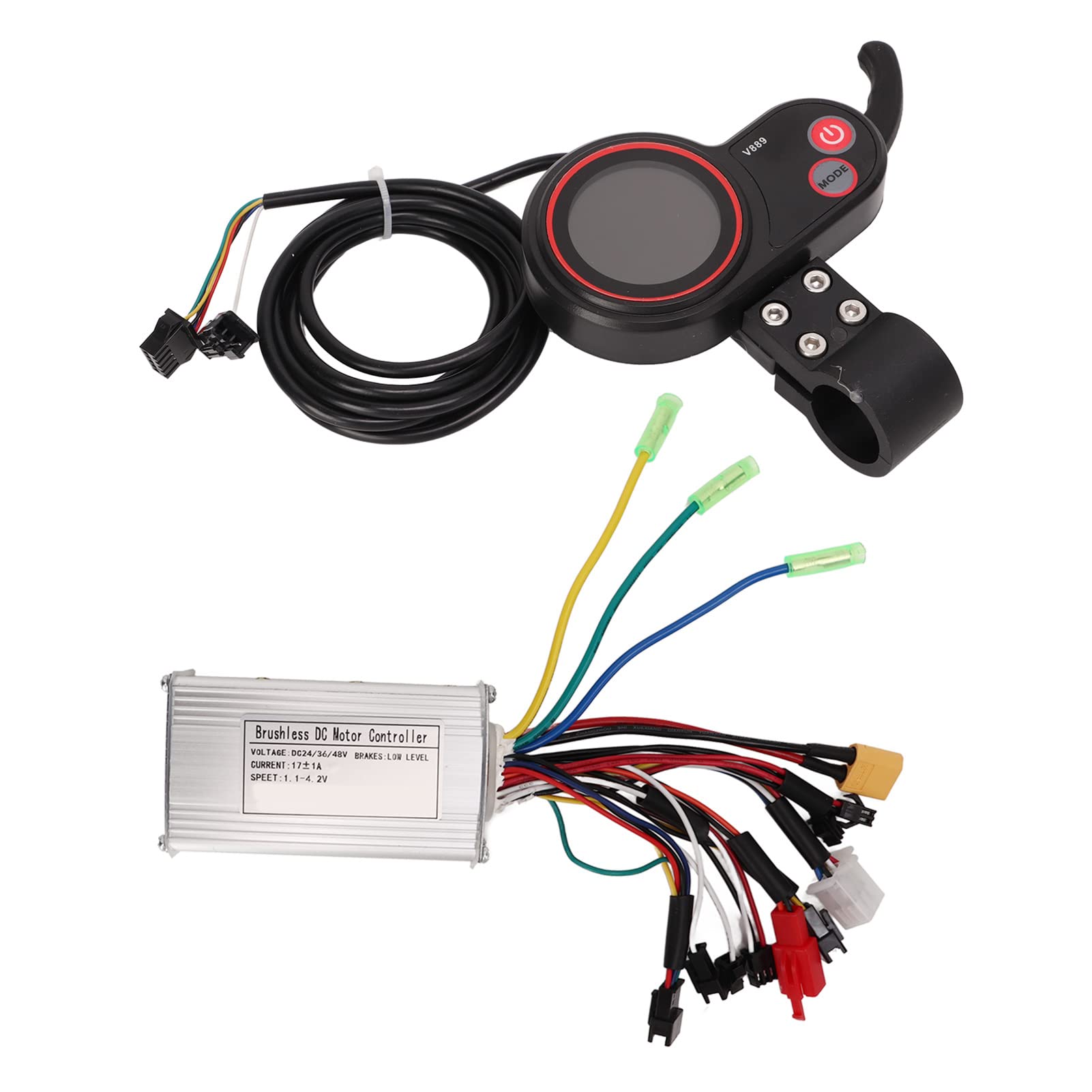 BuyWeek Kit de Contrôleur de Moteur sans Balais de Scooter Électrique pour KUGOO M4, 24V 36V 48V 250W 350W 17A Contrôleur d'onde Sinusoïdale à 3 Modes avec Panneau d'Affichage LCD Couleur V889