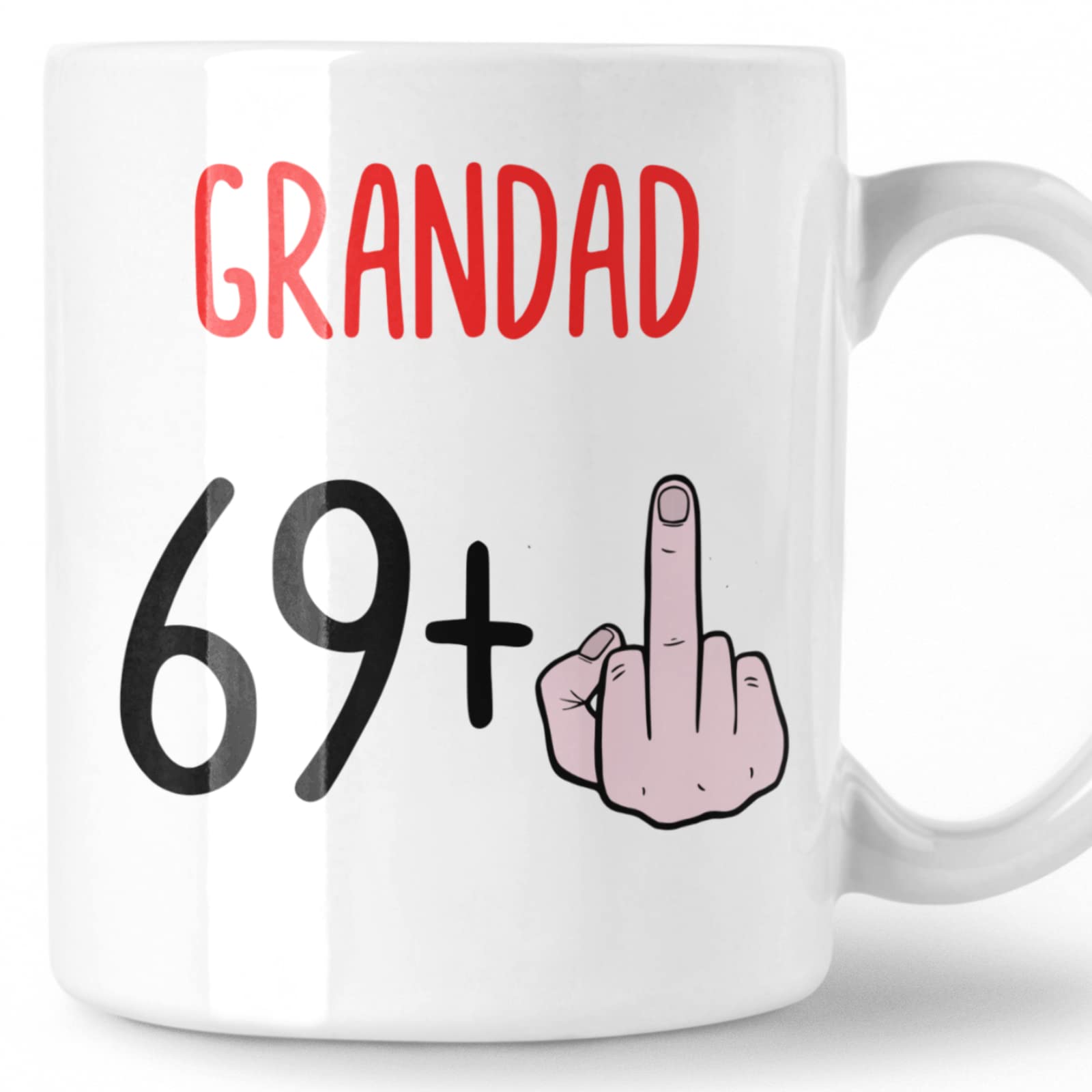 Funny 70th Birthday Mug for Grandads, Novelty 69 and Middle Finger Design. Present for 70 Year Old Grandad