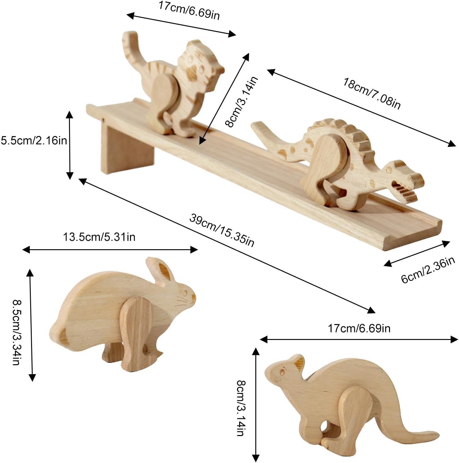 Wooden Inertia Toys - Ramp Walking Animal Set of 5, 2.17x2.17x0.43 Inch Downhill Blocks, Observation Builder with Durable Craft, Lifestyle Accessory, Personal Gear for Kids Youth Teens Family Friends