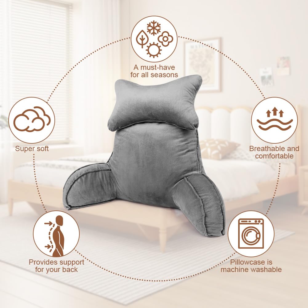 AOOWU Almohadas de Lectura, Cojín Lectura Cama para Cuello Desmontable and Brazos, Almohada in Lectura Espalda in Adultos para La Espalda, Trabajar, Leer o Jugar en la Cama, Sofá, Almohada Lectura