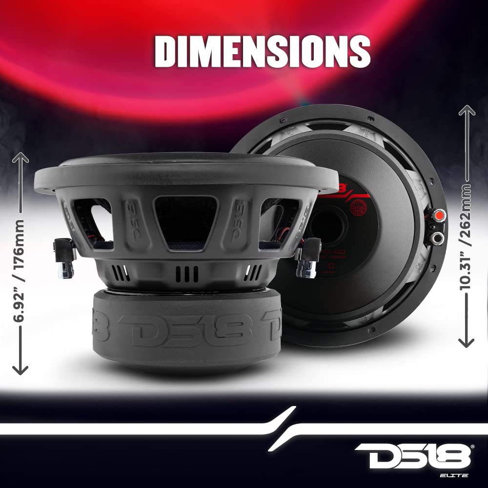 1 DS18 ZR10.4D, subwoofer 25 cm 250 mm 10" średnica, moc RMS 700 W i maks. 1400 W, podwójna cewka drgająca DVC 4 + 4 Ohm, czułość 81 dB SPL, bagażnik samochodowy, 1 sztuka