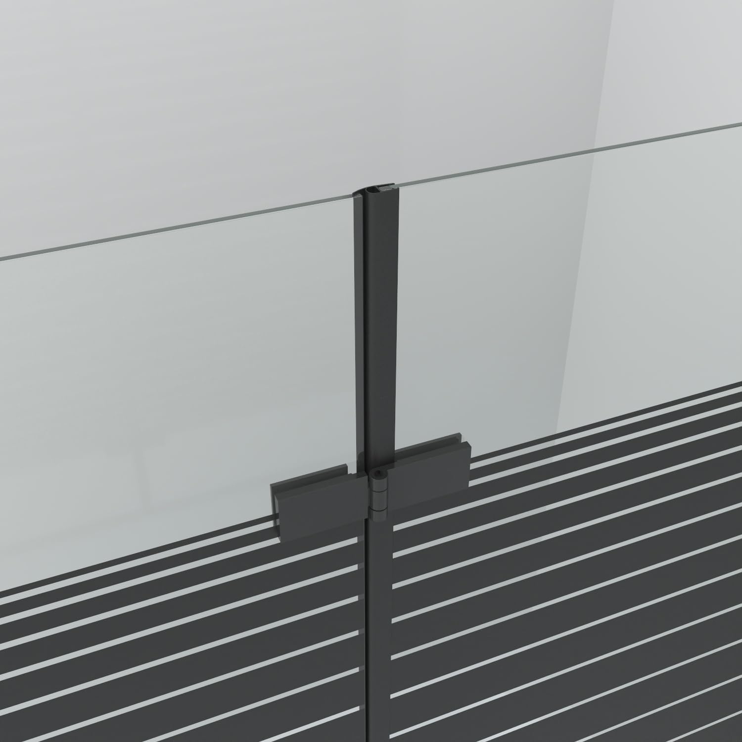 Close-up of the bottom edge of the bathtub screen, showing the black matte profile resting on the bathtub rim.