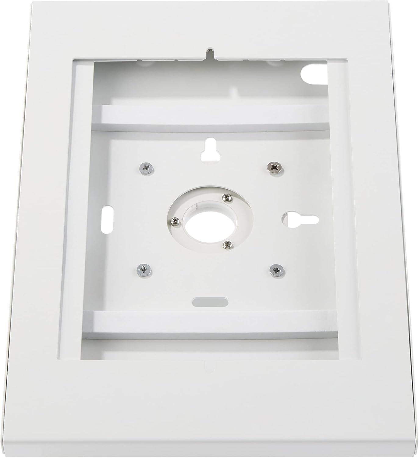 Rear view of the tablet stand's enclosure with cable routing opening