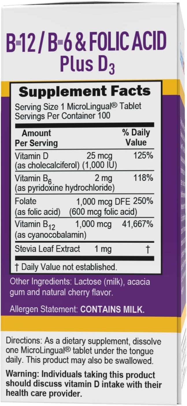 Superior Source No Shot Vitamin B-12 Cyanocobalamin 1000 mcg, B-6, Folic Acid & Vitamin D-3 1000 IU - Supports Energy, Brain, Heart, & Bone Health - 100 Sublingual Dissolving Tablets (Pack of 2)