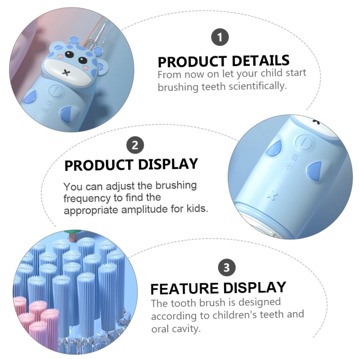 Cepillo de Dientes Eléctrico Infantil Sónico 1 Set Frecuencia Ajustable y Diseño, Adecuado para Cuidado Dental Seguro y Eficaz para Niños y Bebés