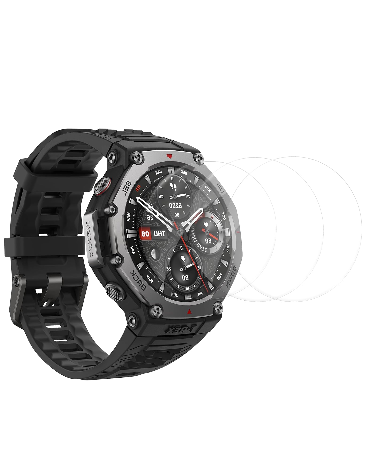 BOVUGAC Folia ochronna ze szkła hartowanego do Amazfit T-Rex 3, kompatybilna z Amazfit T-Rex-3 48 mm, Smartwatch, odporna na zarysowania, odporna na upadki, 3 sztuki w opakowaniu