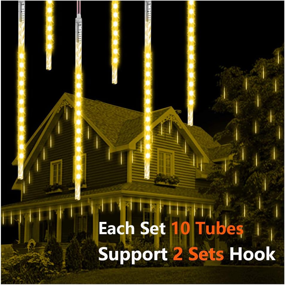 Meteor Shower Rain Lights, Vikdio 50cm 10 Spiral Tubes 540 LEDs 3.15m Lit Length Waterproof Snowfall LED Lights for Wedding Christmas Garden Tree Home Decor, Support 2 Sets Connected (WarmWhite)