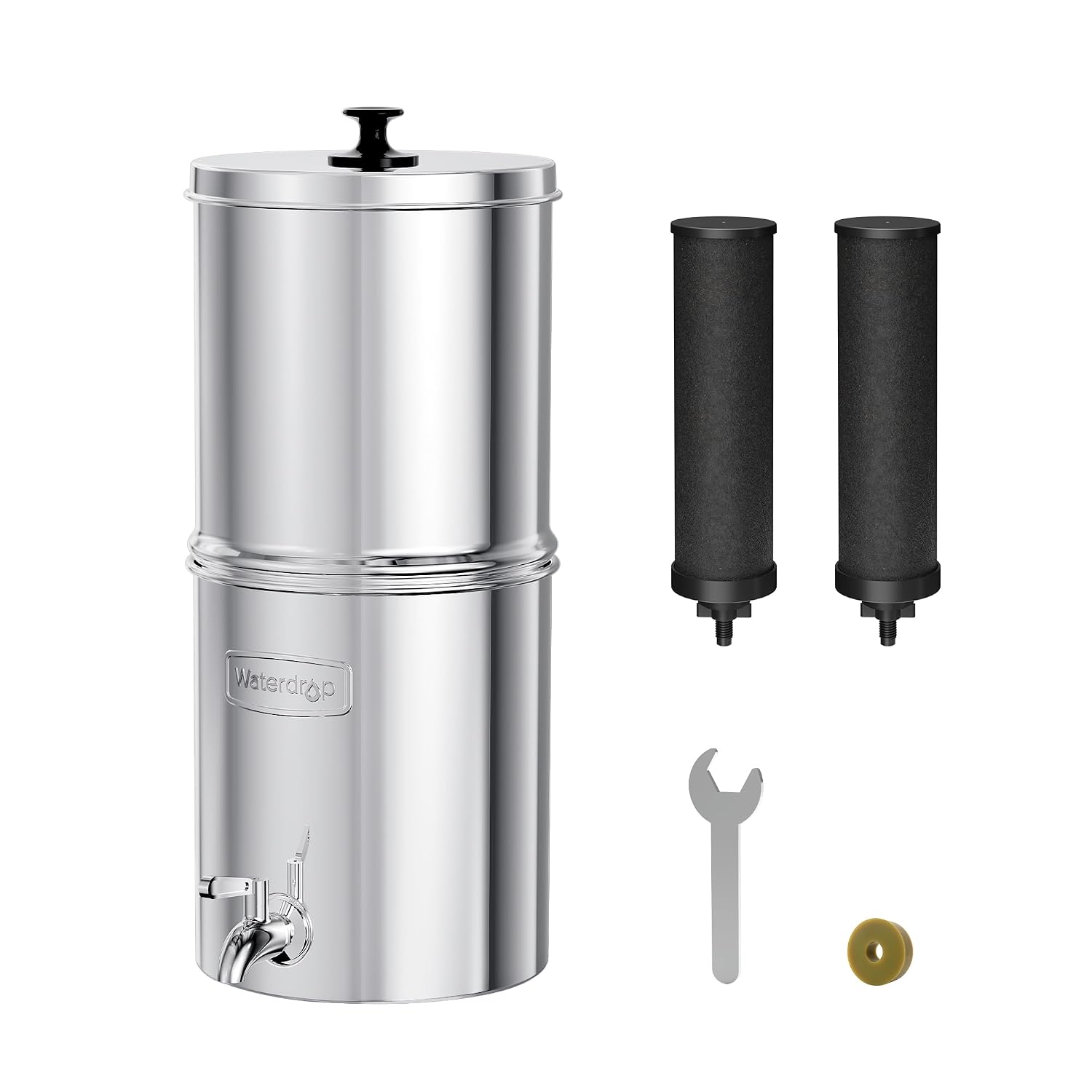 Waterdrop Gravity Water Filter System, Reduces Lead and up to 99% of Chlorine, NSF/ANSI 42&372 Standard, with 2 Black Carbon Filters and Metal Spigot, King Tank Series