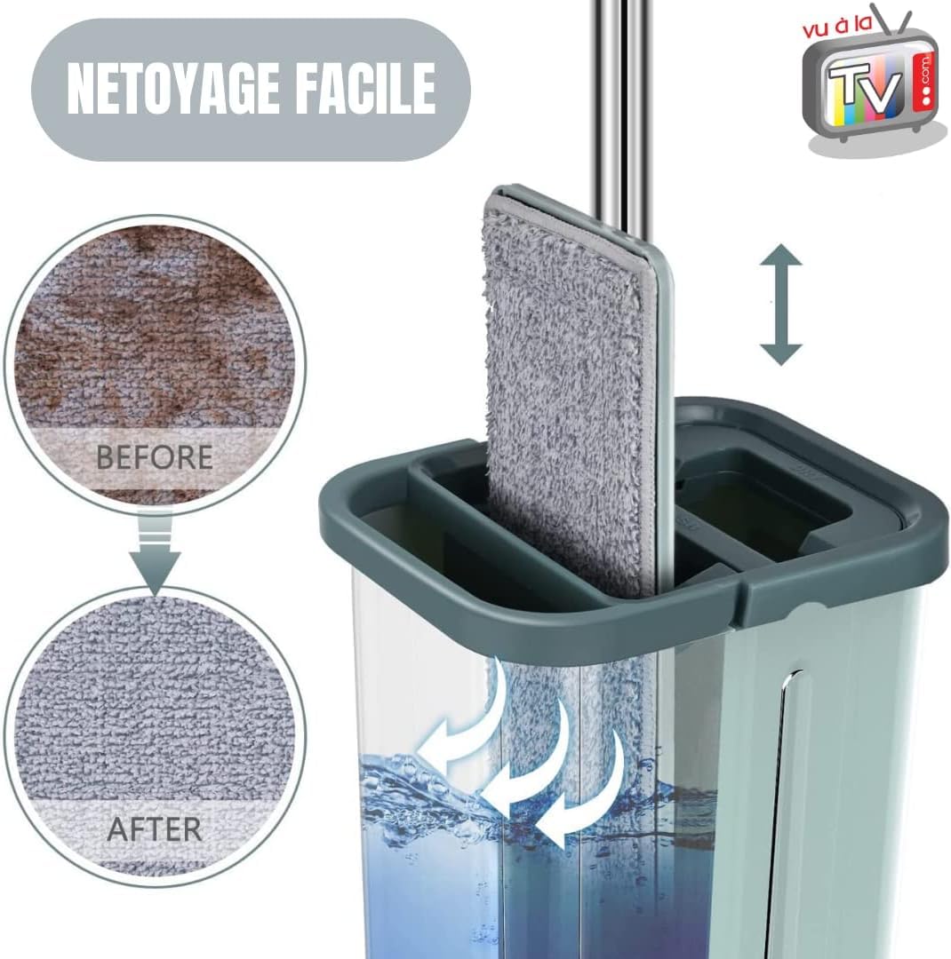 Venteo Balai Autoclean Mop 360° avec Seau Double Compartiment | Serpillière Microfibre Ultra Absorbante | Système de Nettoyage Mains Libres | Balai Serpillère Pivotant pour Sols Durs & Carrelage
