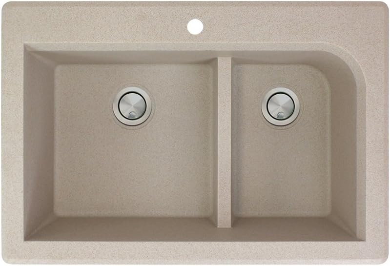 Featured Product Transolid RTDJ3322-16 Radius 33-in x 22-in x 9.5-in Granite 1-3/4 J-Shaped Double Drop-in Kitchen Sink with 1 Pre-Drilled Faucet Hole, Cafe Latte