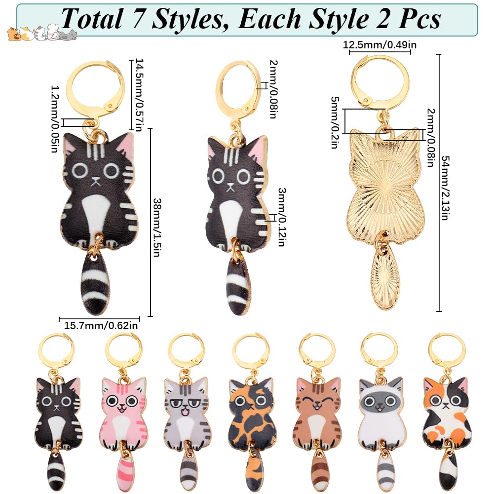 SUNNYCLUE 14Pcs 7 Styles Knit Stitch Marker Charm Cat Crochet Markers Cute Enamel Alloy Small Locking Stitch Marker Planner Charms for Knitting Crocheting Quilting Weaving Jewelry Making Supplies