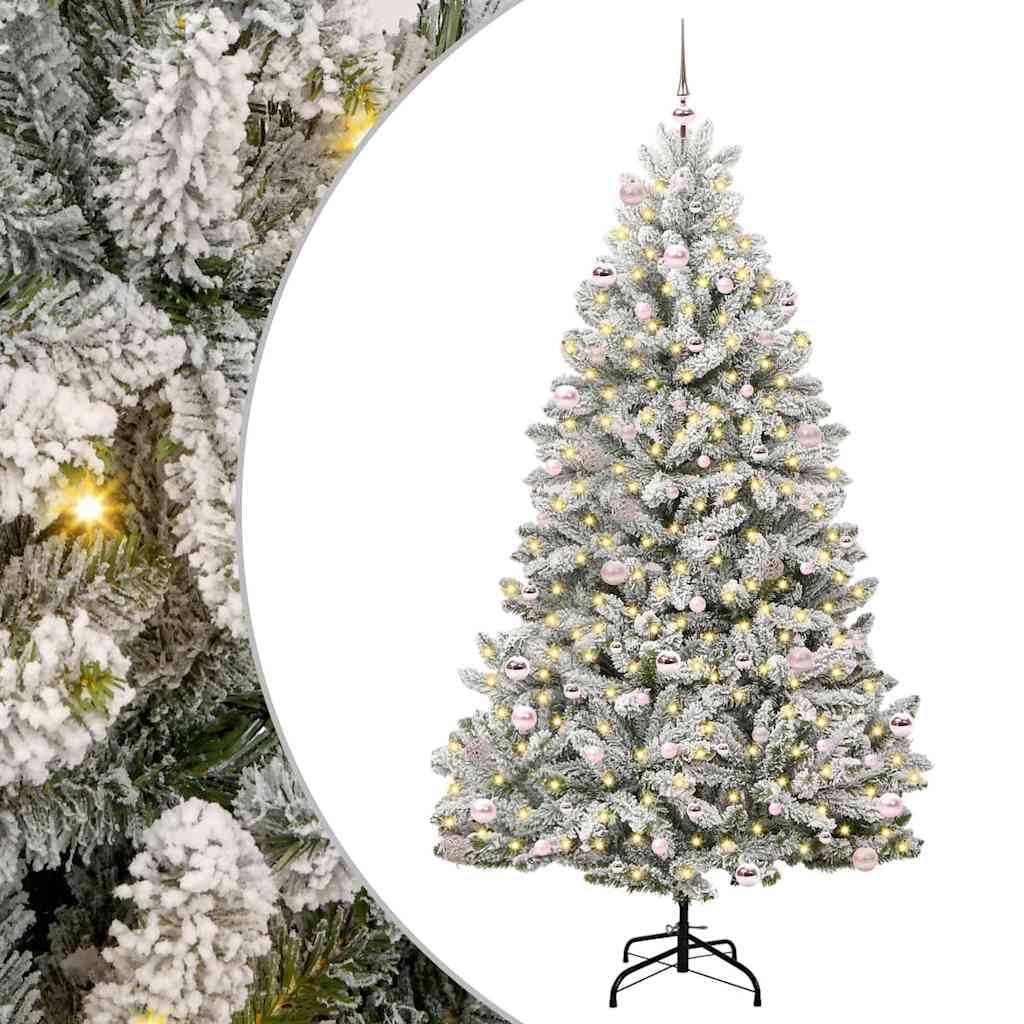 Sztuczna choinka zielono-biała 240 cm, PCW i metal, 1680 gałązek, z 300 diodami LED o ciepłej białej barwie, do użytku wewnątrz i na zewnątrz, nowoczesny design, świąteczna dekoracja