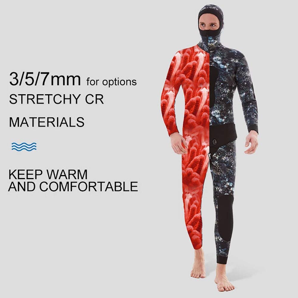 WYYHAA 3Mm Open Cell Neoprene Spearfishing Wetsuits for Men, Camouflage Diving Suit Split with Hooded, Loading Chest Pad for Freediving Snorkeling Scuba,5XL