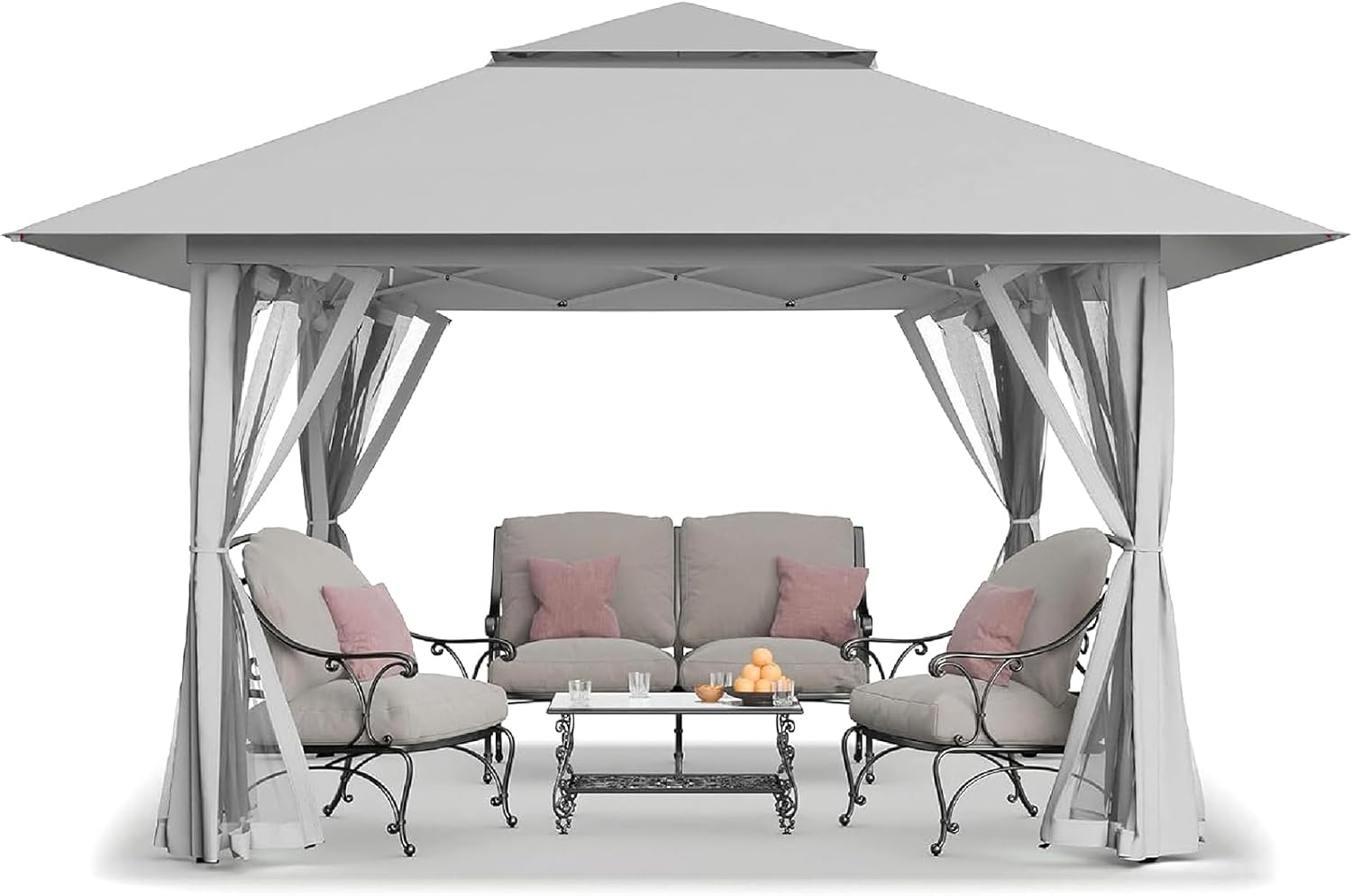 CROWN SHADES 13x13 Pop Up Gazebo, Canopy Tent, Gazebos on Clearance - Outdoor Gazebo for Backyard & Patio Furniture - Carpa Pop Up Tent with Wheeled STO-N-Go Cover Bag (Grey)