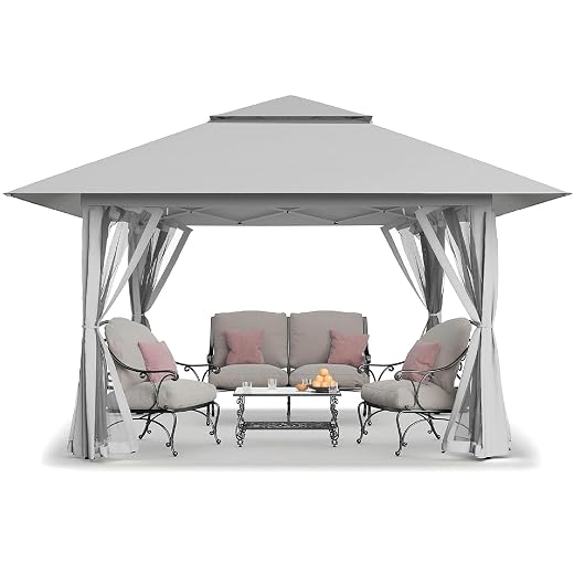 CROWN SHADES 13x13 Pop Up Gazebo, Outdoor Canopy Tent, Grey