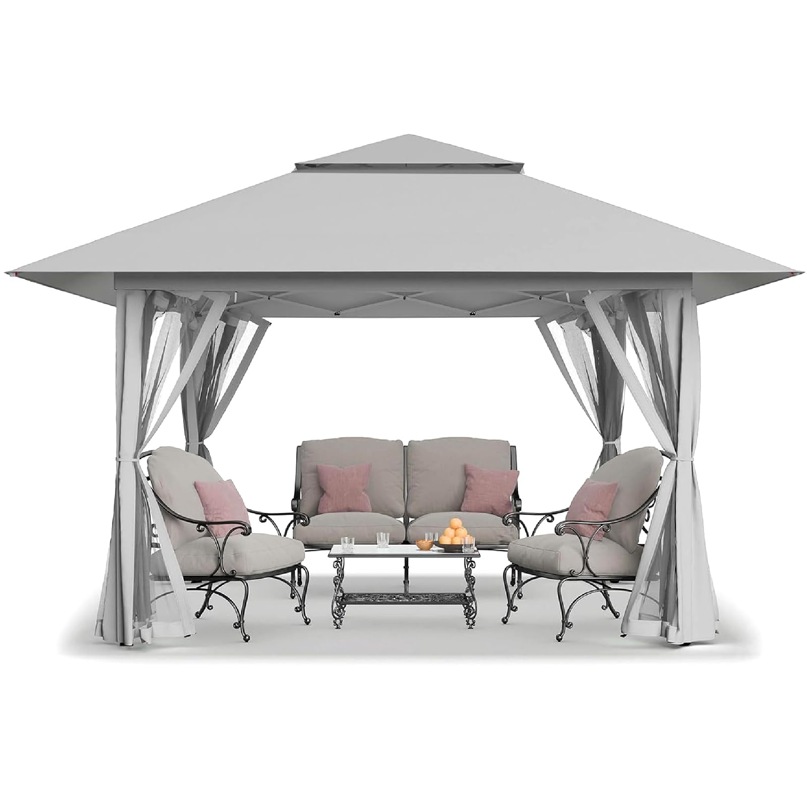 CROWN SHADES 13x13 Pop Up Gazebo, Canopy Tent, Gazebos on Clearance - Outdoor Gazebo for Backyard & Patio Furniture - Carpa Pop Up Tent with Wheeled STO-N-Go Cover Bag (Grey)