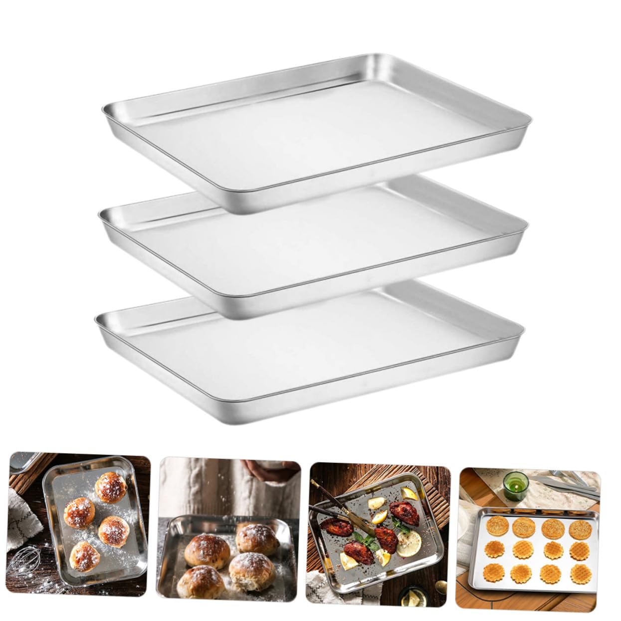 Plaque de Cuisson en Acier Inoxydable, Lot de 3, Argenté