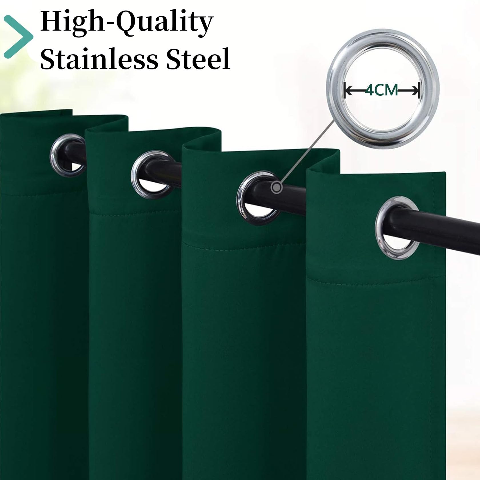 Rideau Occultant à Oeillets 105 x 130 cm Thermique Isolant Anti Froid Chaleur Rideau Occultant de Cuisine Lot de 2 pour Chambre Fenêtre Salon, Vert Foncé