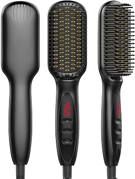 Negative Ion Ceramic Hair Straightening Hot Brush With Adjustable Temperature for Volumising & Straightening