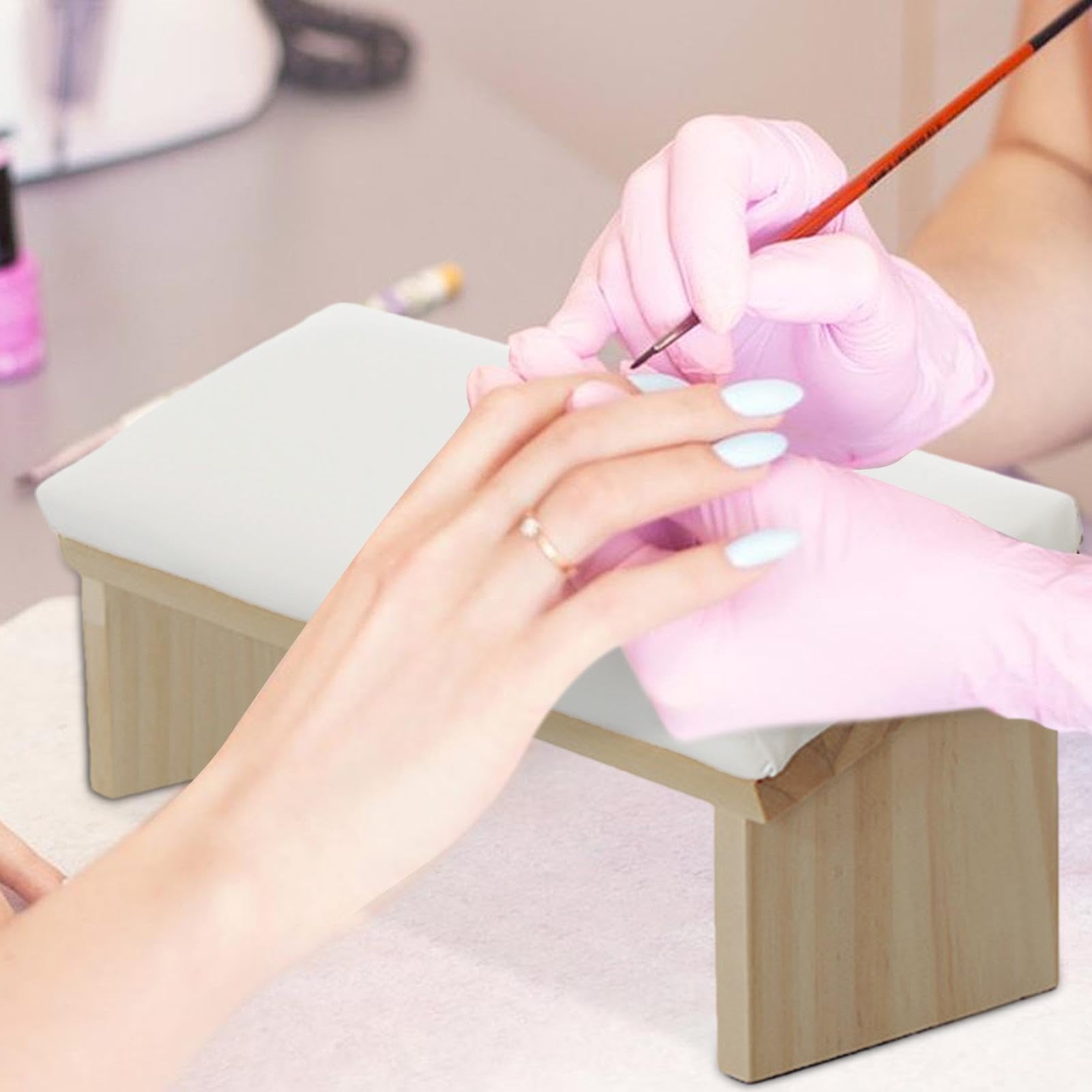 Bracciolo per tecnici delle unghie, comodo per manicure, poggiabraccia in pelle PU, design smussato in legno PU, supporto robusto per la casa